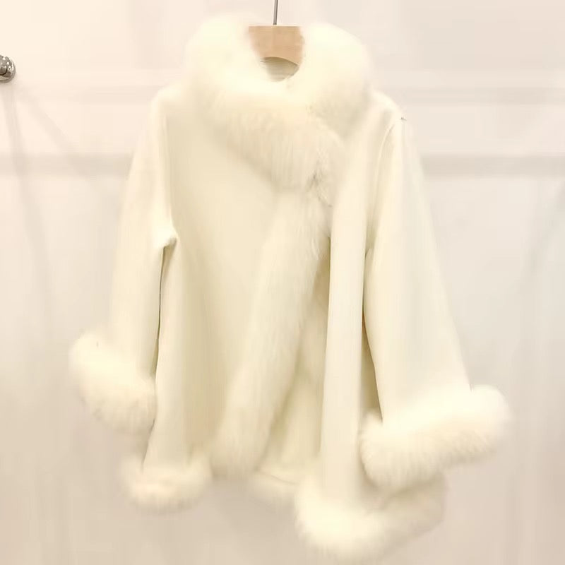 Snow white, fur poncho